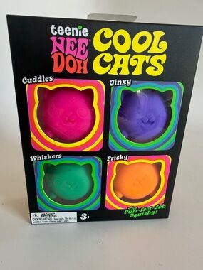 Needoh Cool Cats 4-Pack Squishy Sensory Toys - Pink, Purple, Teal, Orange